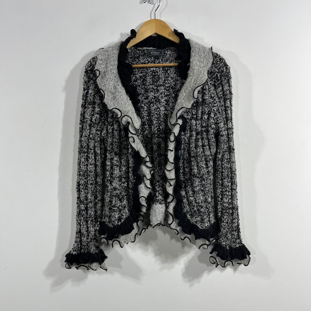 Dressbarn Y2K Fairy Grunge Ruffle Trim Knit Open Cardigan Sweater Womens Large